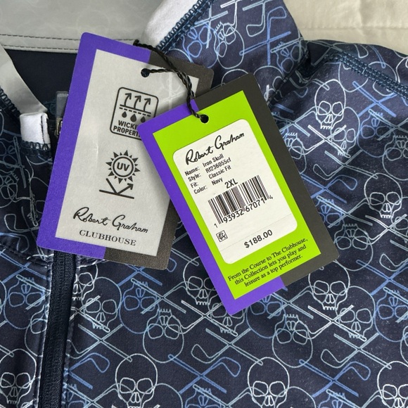 NWT Robert Graham 2XL Iron Skull Navy Classic Fit Golf 1/4 Zip Pullover Top $188 - Picture 6 of 7